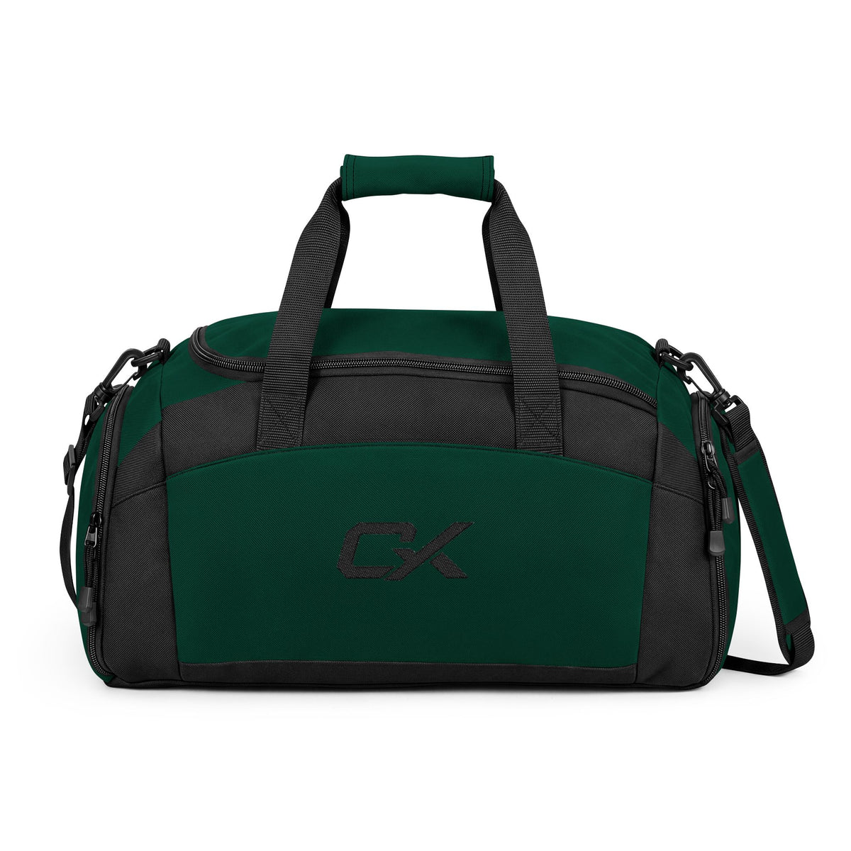 Forest Green & Black Gym Duffel Bag — Durable Sports Travel Bag with Shoulder Strap